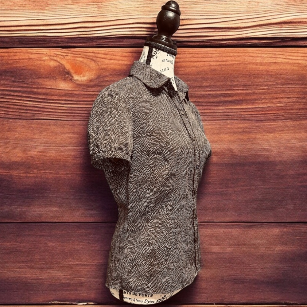 LOFT Short Sleeve Button Down size 6-Brown - Picture 7 of 12